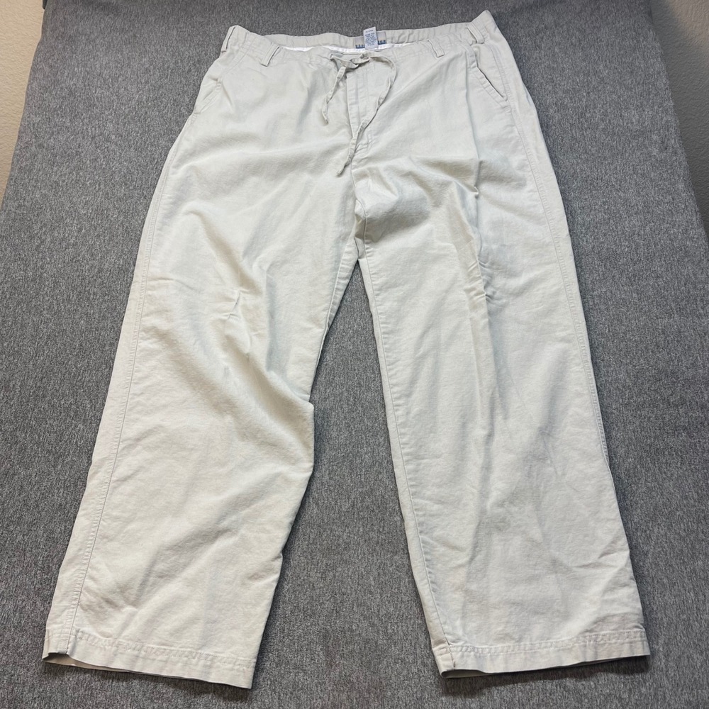 Breakwater Mens Linen Cotton Blend Drawstring Pants Beige 40x32 Relaxed Fit